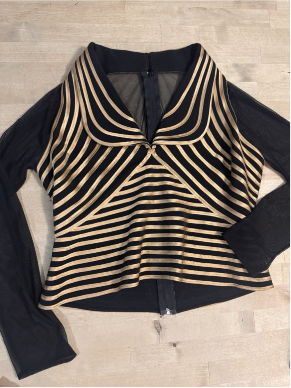 Vertigo Paris Mesh Top Womens Black Gold Striped Corset Vintage Nikki Italy